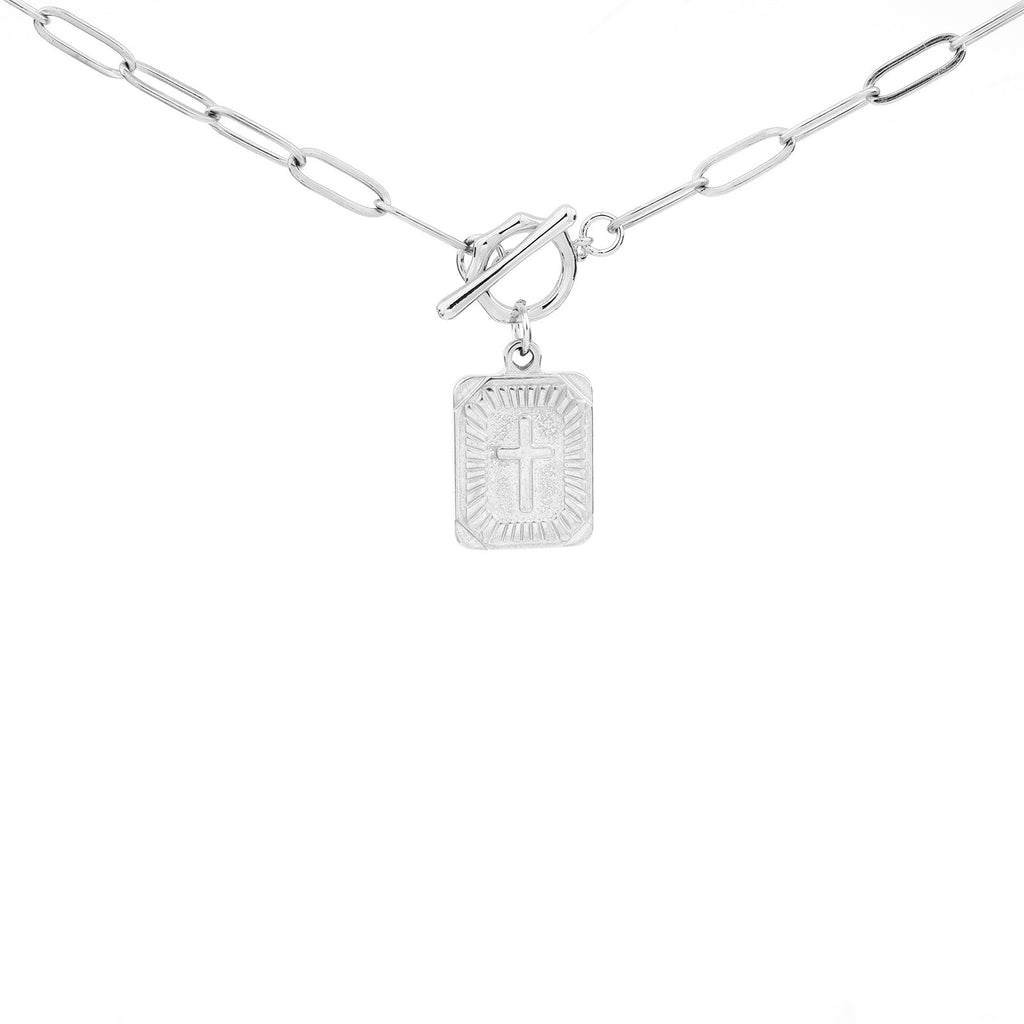 Golden Clip OT Buckle Cross Tag Stainless Steel Chain Necklace