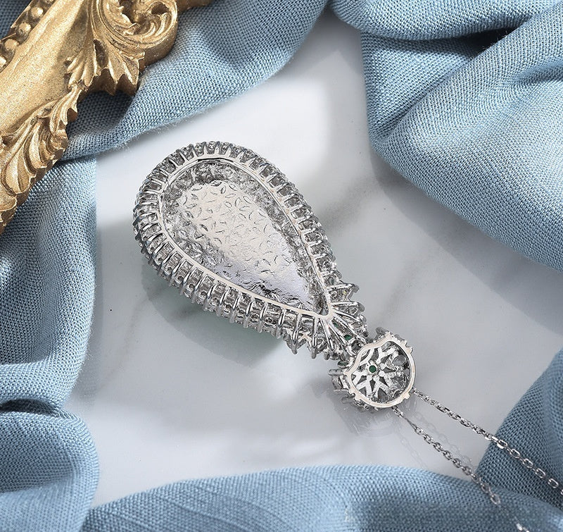 Natural High Quality Ice Jadeite Jade Green Chalcedony Pendant Inlaid Water Drop