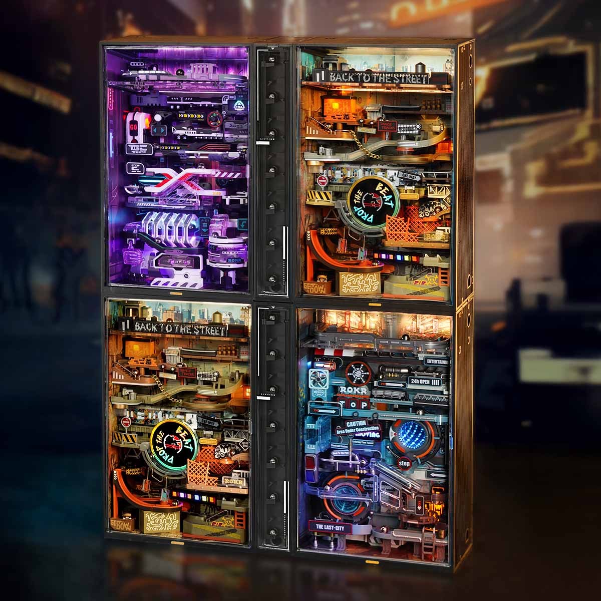 ROKR Parallel World 3D Puzzle Hip-Hop Street Themed Mechanical Marble Run Model Kit DIY Wooden Desk Decor For Adults & Teens.