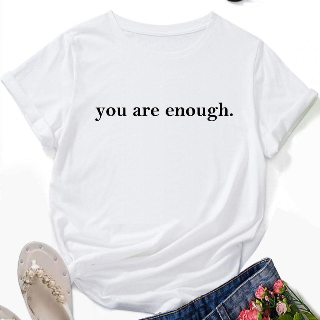 Women's Letter Printed Fashionable Round Neck Short Sleeved Shirt