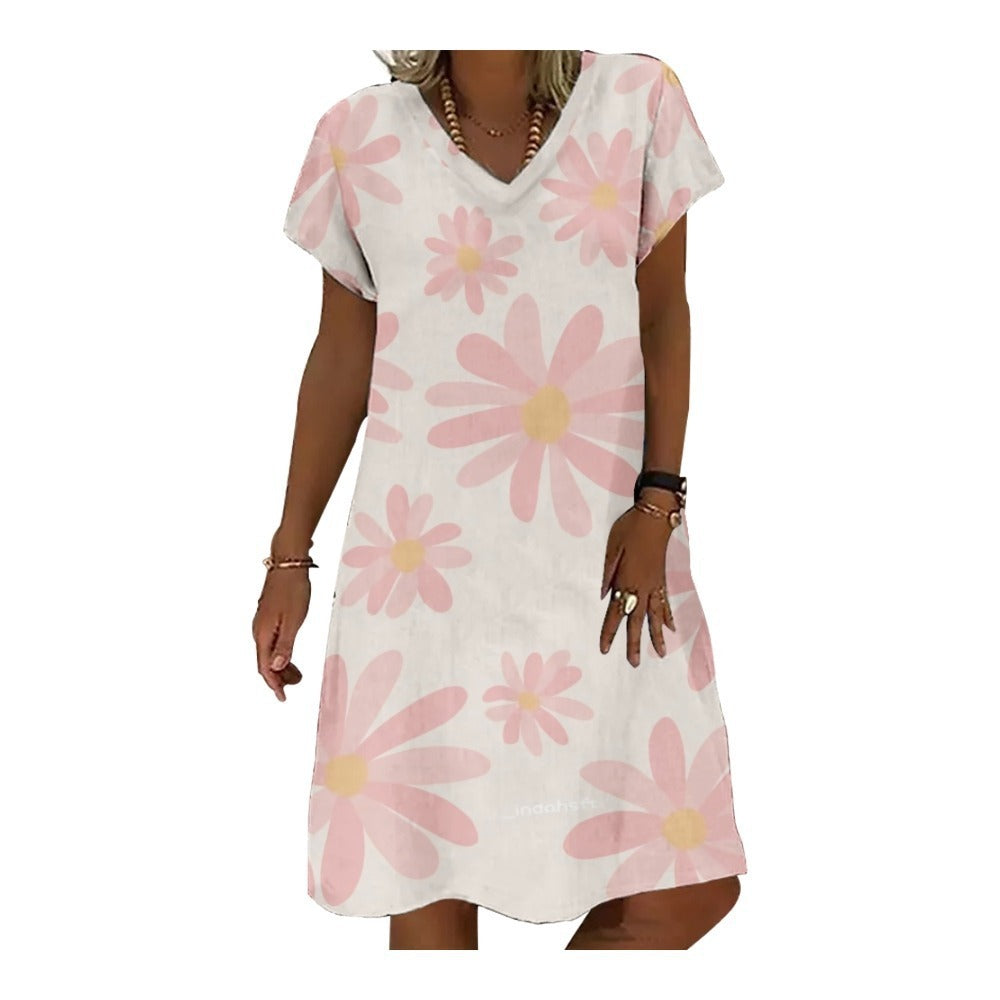 V-neck T-shirt Shory Style Dress Small Floral