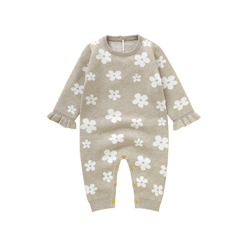 Baby Little Flower Knitted One-piece Rompers Jumpsuit