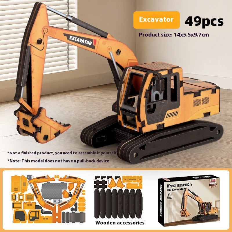 Wooden Assembled Toy Car Warrior Engineering Vehicle Fire Truck DIY Model.