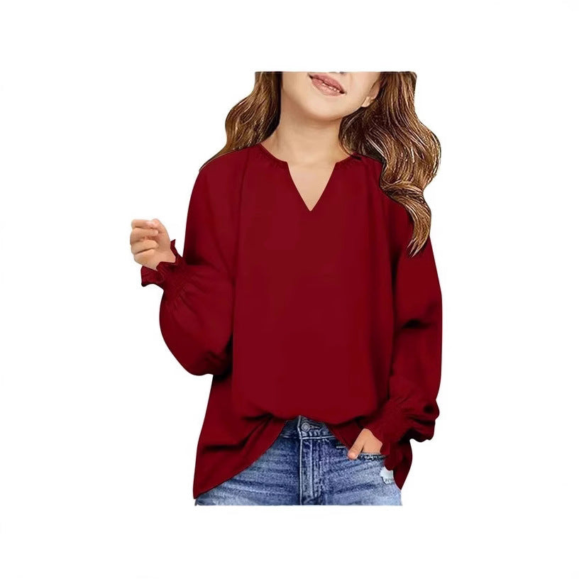 New Loose-fitting Solid Color Long Sleeves Children's Clothing Shirt