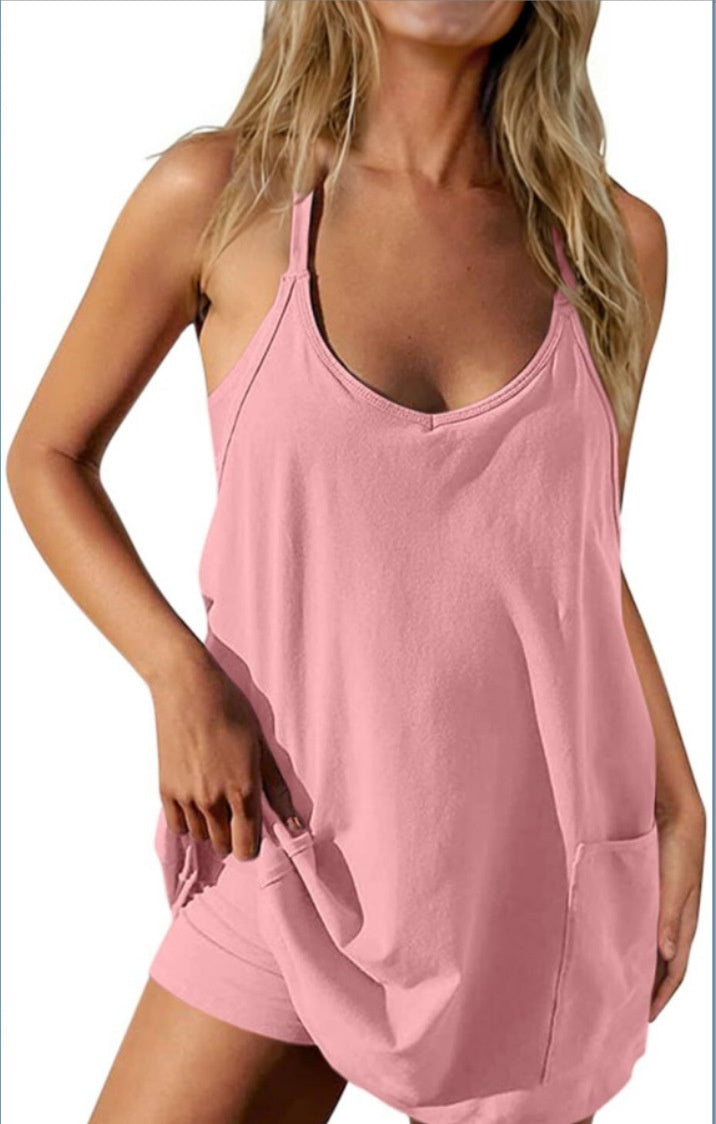 Women's Tops With Narrow Straps One-piece Shorts Jumpsuit Casual Suit