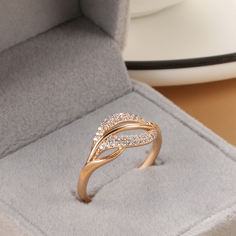 Rose Gold Zircon Fashion Feather Women's Ring