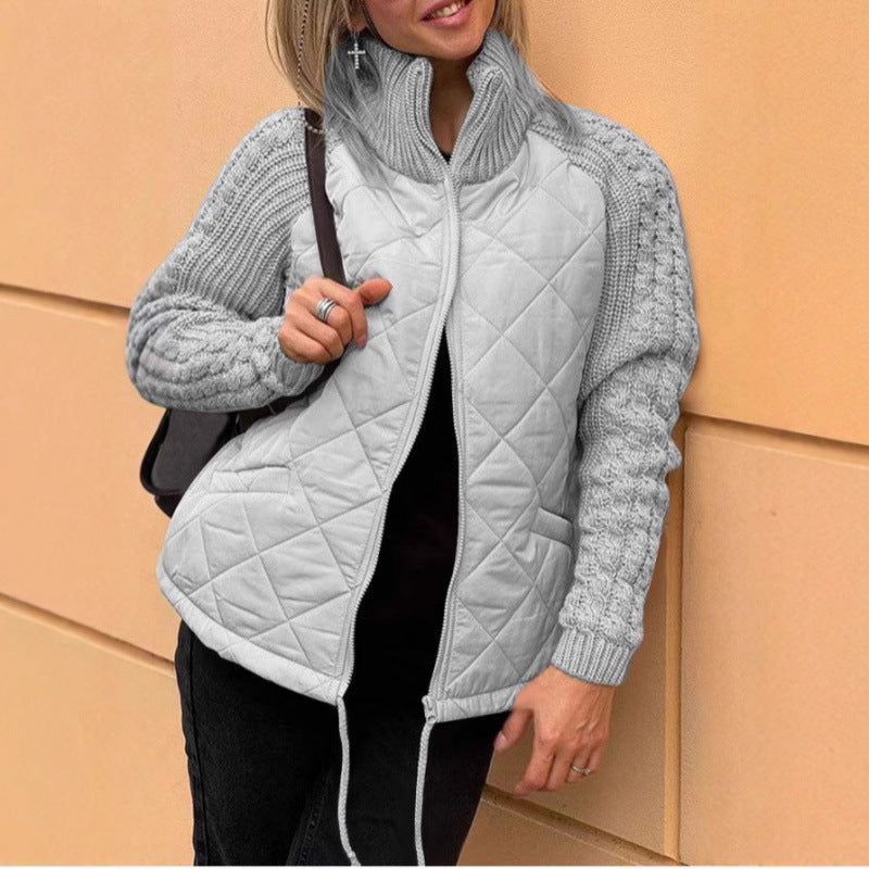 Fashion Cardigan Zipper Long Sleeve Stand Collar Women's Cotton Jacket