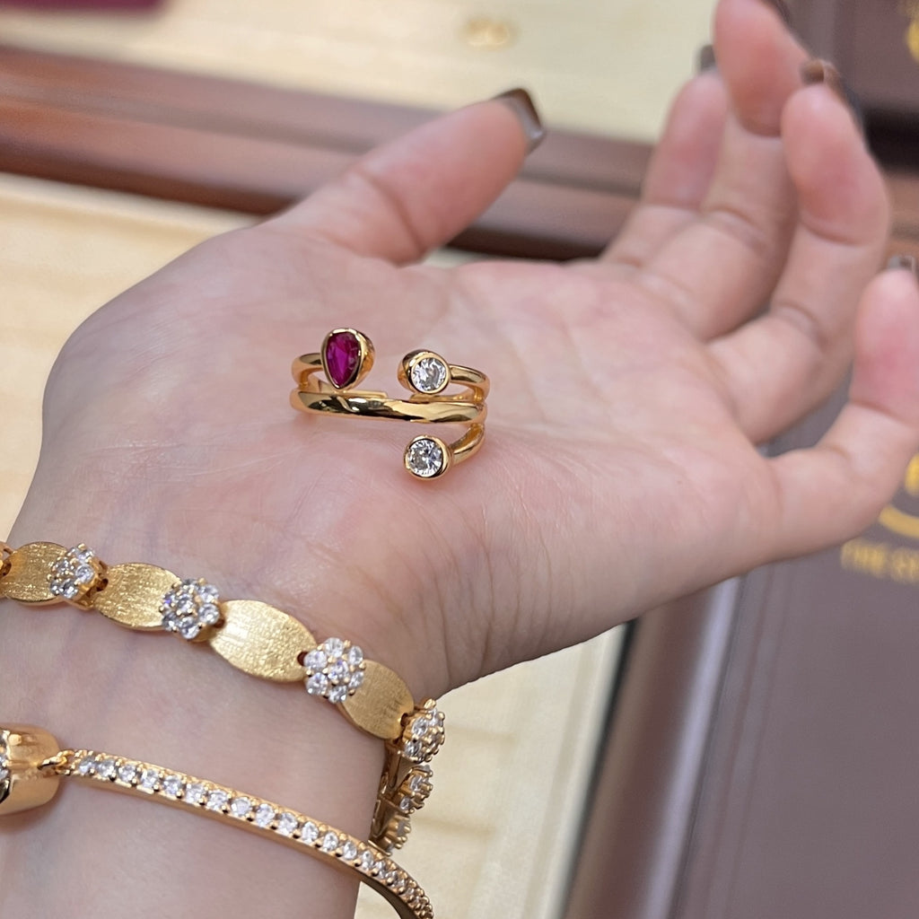 Light Luxury High-grade Irregular Cross Two-color Double-headed Diamond Ring