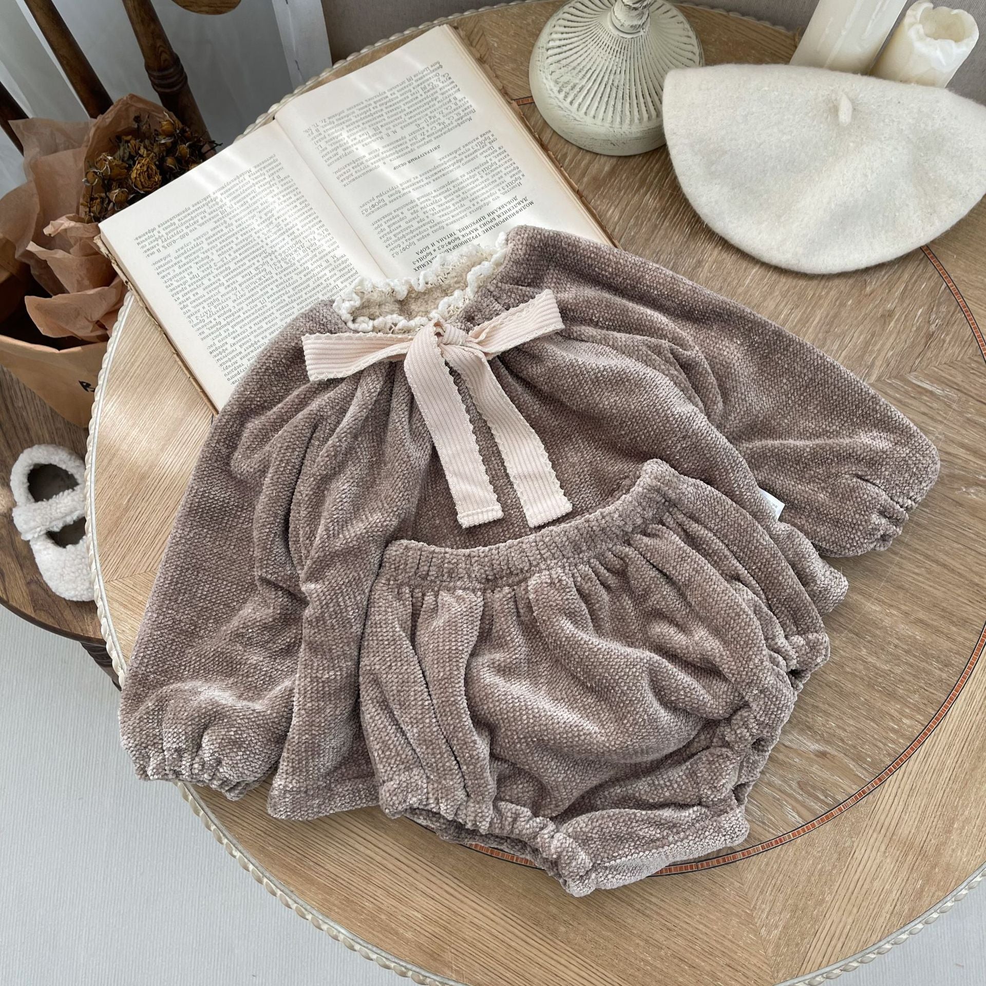 Infant Children's Pullover Suit Bow Outfit Top Pants