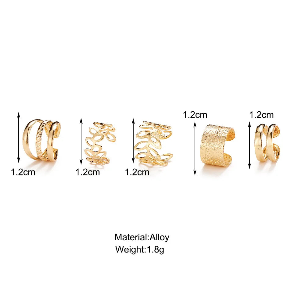 5/15 Pcs Set Of Hollow Leaf Design Clip On Earrings, Zinc Alloy Jewelry Simple Punk Style Personality Female Ear Decor - EL CHEG