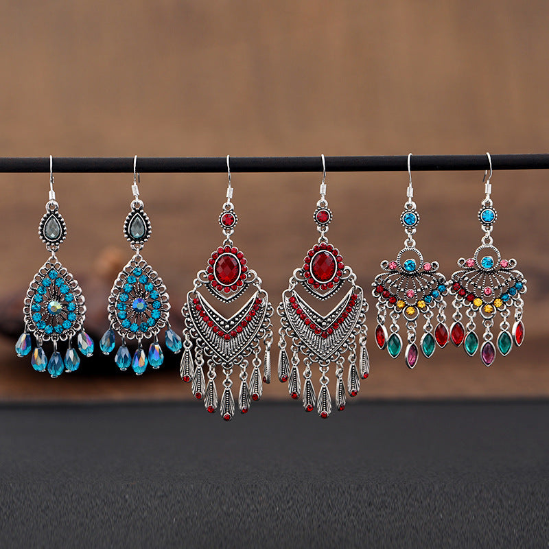 Retro Court Crystal Long Fringe Earrings