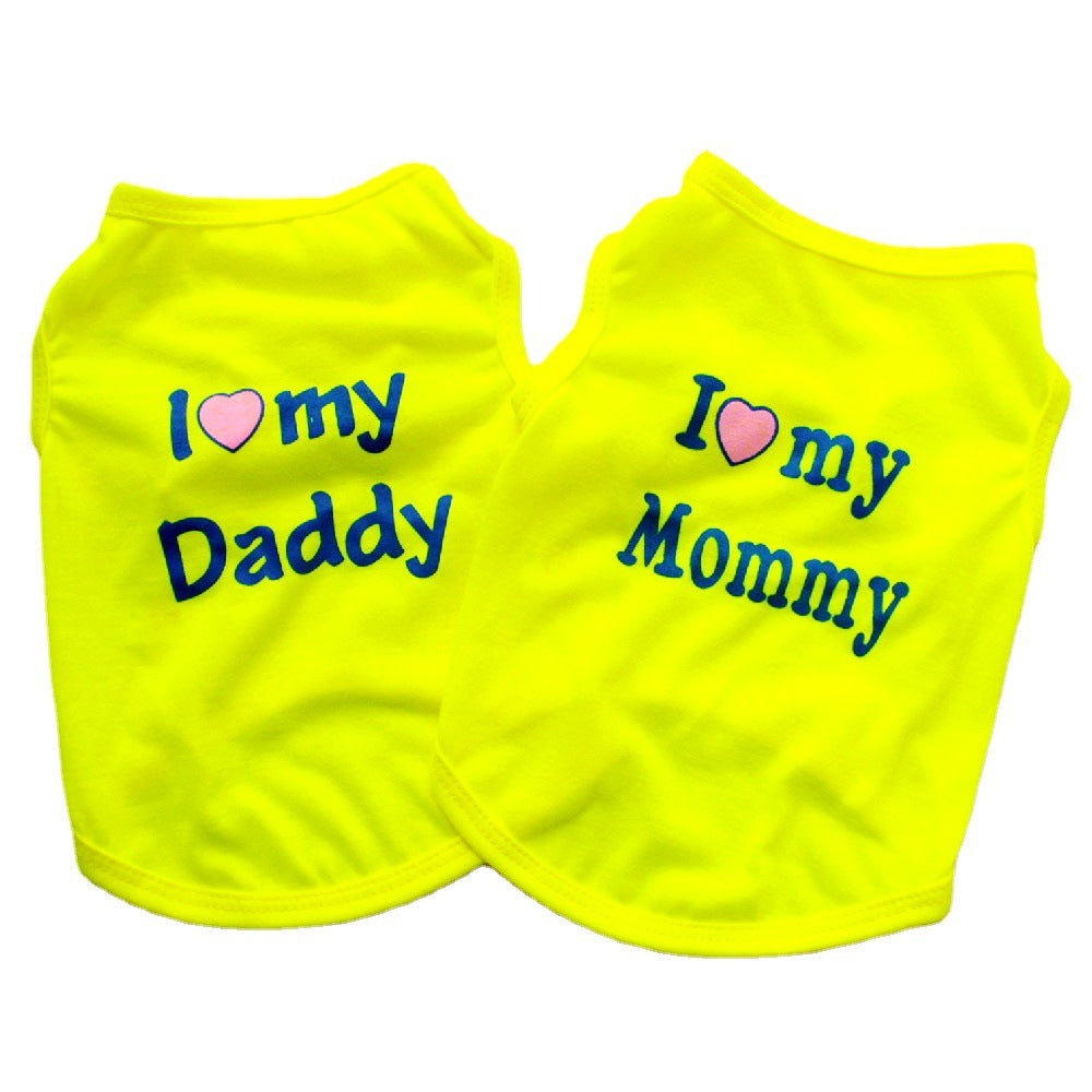 Pet Puppy Clothes Vest Classic Look Love Dad Love Mom