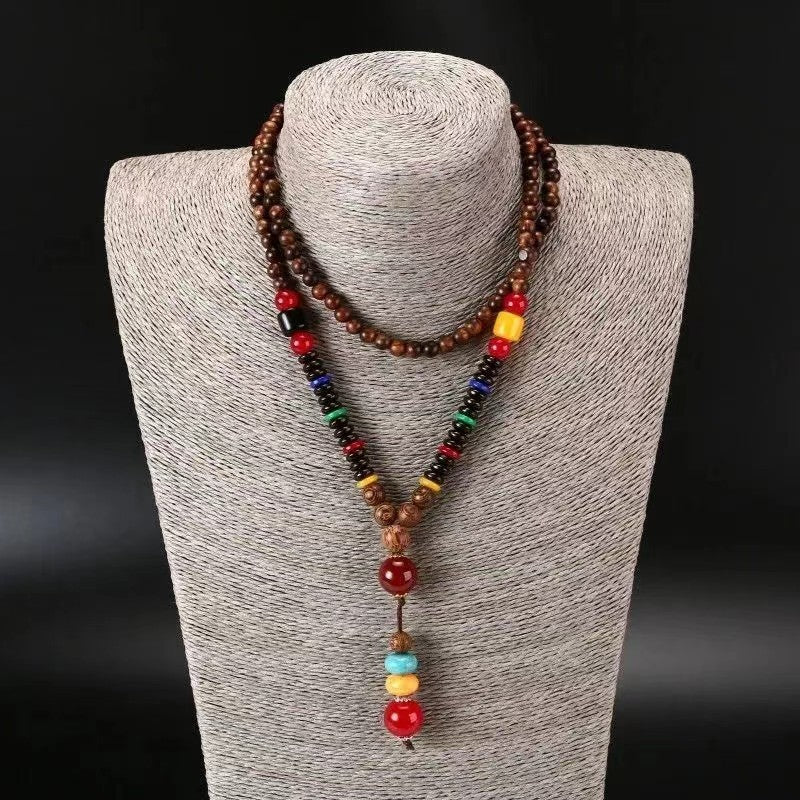 Retro Ethnic Sweater Chain Long Wooden Pendant