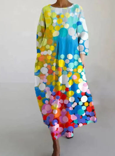 Women's New Style Temperament Blue Hedging Fashion Print Dress