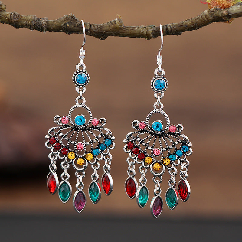 Retro Court Crystal Long Fringe Earrings