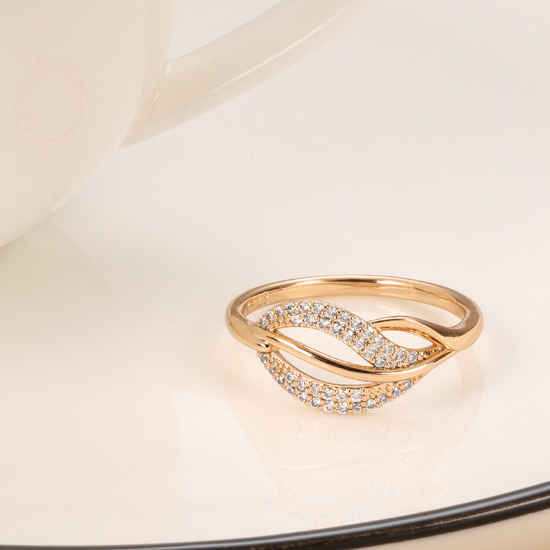 Rose Gold Zircon Fashion Feather Women's Ring