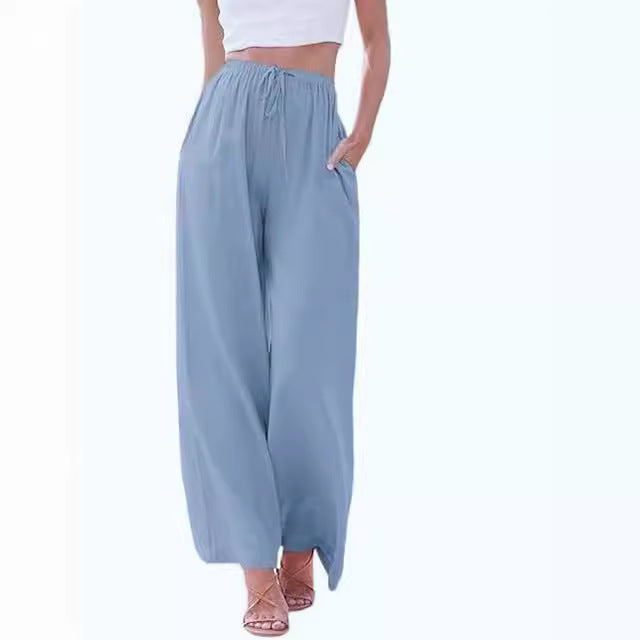 Women Casual Lightweight Drawstring Elastic Waist Pants With Pockets