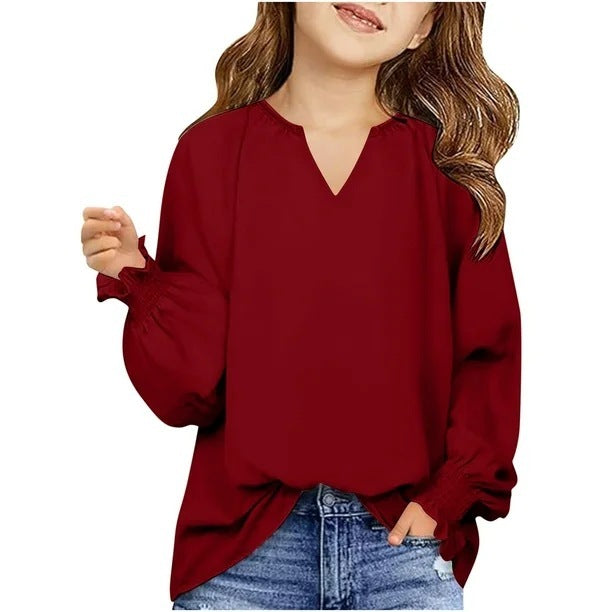 New Loose-fitting Solid Color Long Sleeves Children's Clothing Shirt