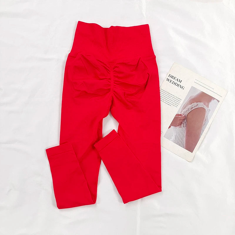 Seamless Sport Yoga High Waist Pants Leggings Sport See Through Yoga Gym Running Quick Dry Pants Scrunch Butt Pants - EL CHEG