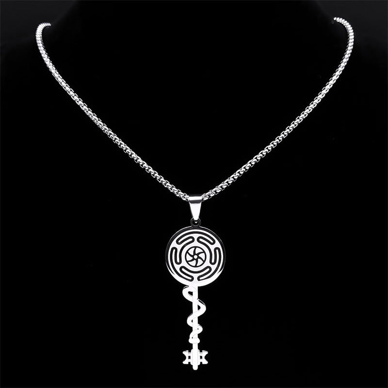 Stainless Steel Witch Haikate Wheel Pendant Necklace