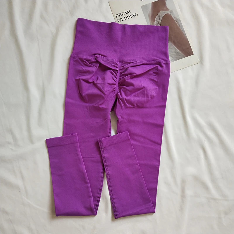 Seamless Sport Yoga High Waist Pants Leggings Sport See Through Yoga Gym Running Quick Dry Pants Scrunch Butt Pants - EL CHEG