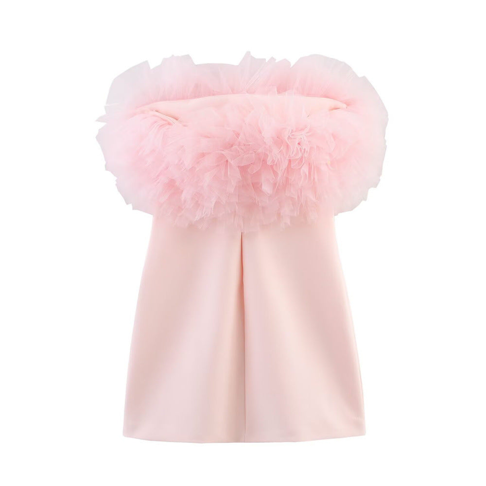Temperament Slimming Chest Furry Tube Top Dress