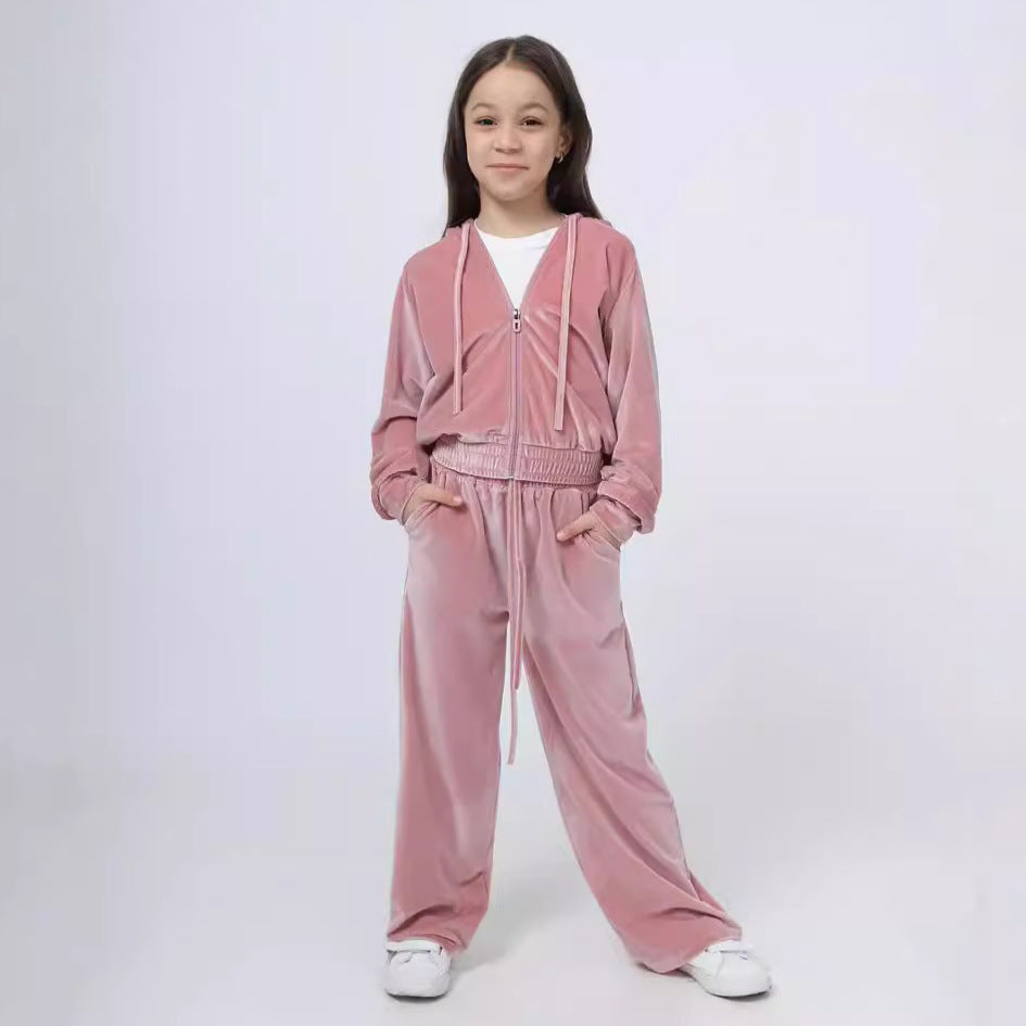 Girls' Sports Cap Velvet Casual Sweatshirt Two-piece Set