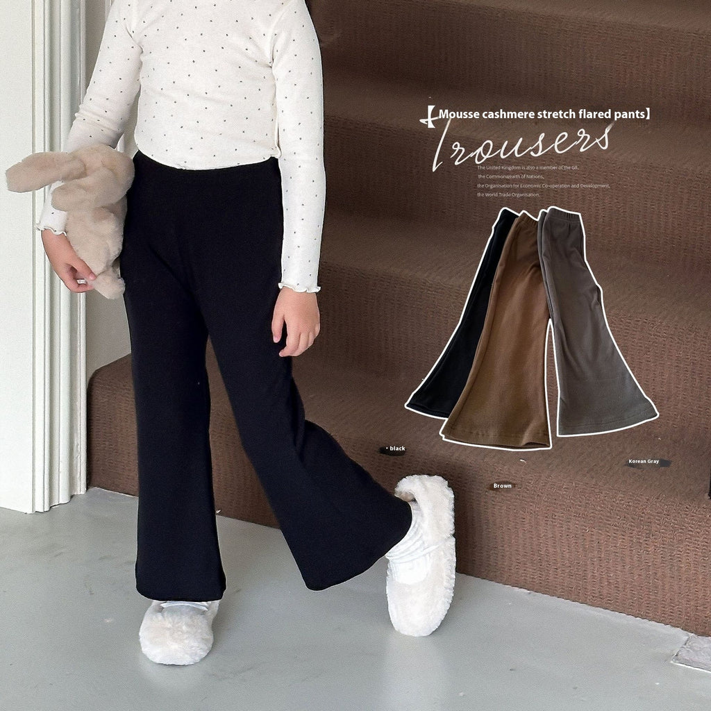 Girls' High Elastic Bell-bottom Pants Baby High Elastic Knitted Trousers