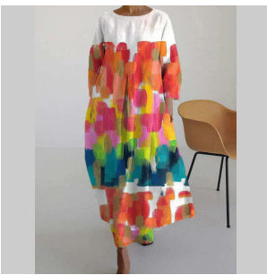 Women's New Style Temperament Blue Hedging Fashion Print Dress