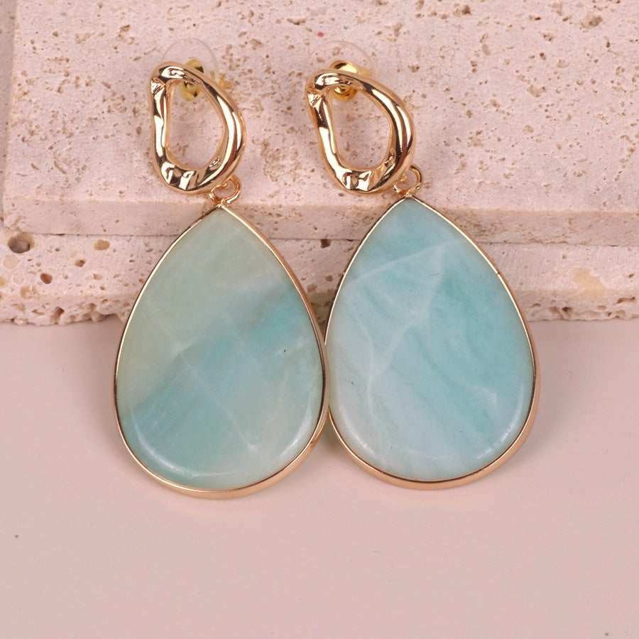 Geometric Female Amazonite Water Drop Earrings