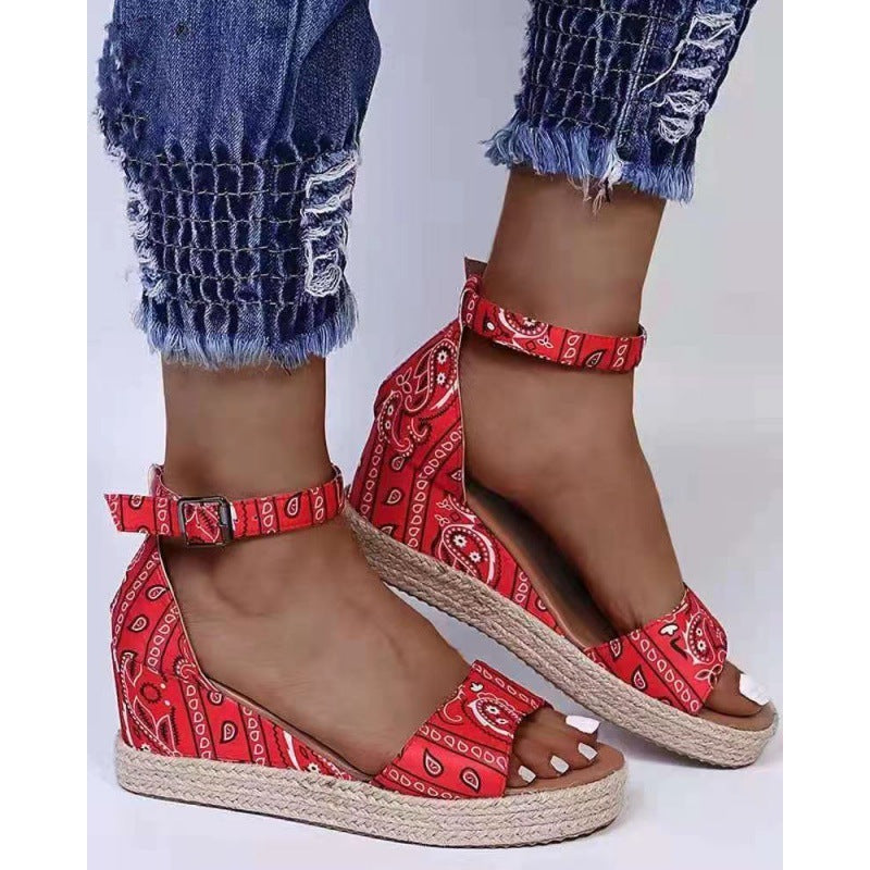 Women's Sandals With Hemp Rope And Cashew Flower