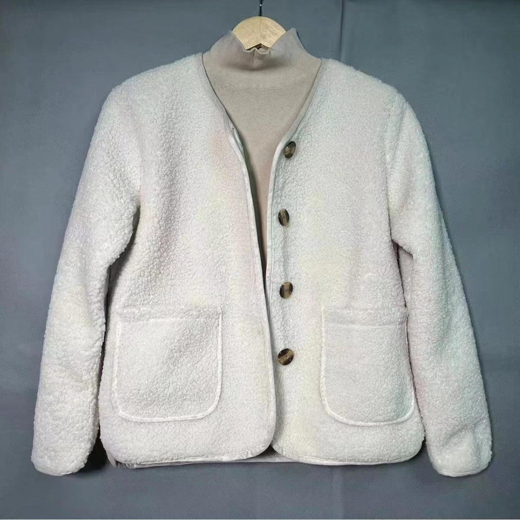 Round Neck Lamb Wool Loose Coat