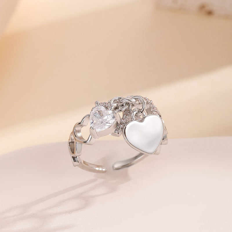 Fashionable All-match Creative Heart Adjustable Ring