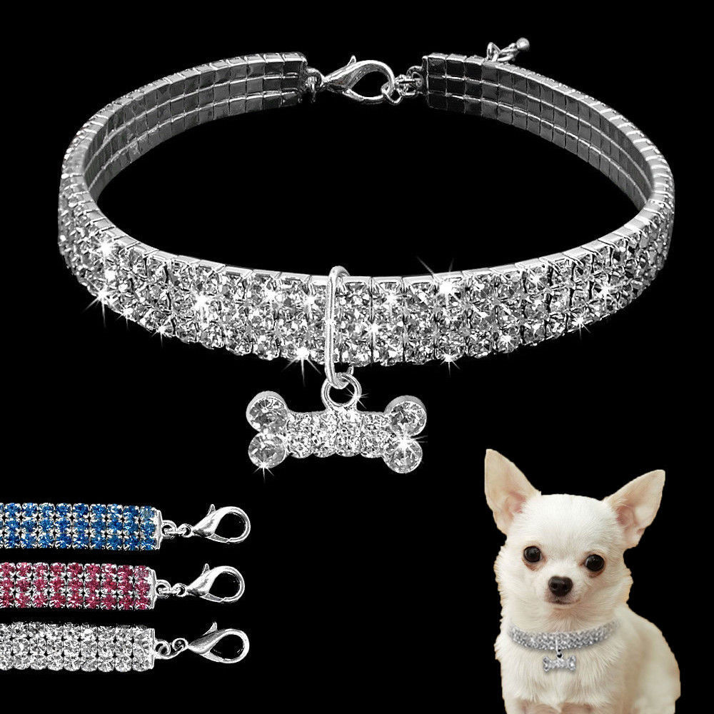 Bling Rhinestone Dog Collar Crystal Puppy Chihuahua Pet Dog Collars Leash For Small Medium Dogs Cats - EL CHEG