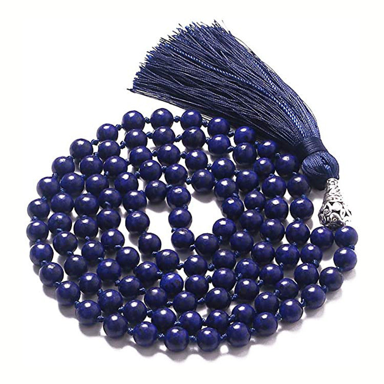 Agate Amethyst Blue Pattern Tassel Necklace
