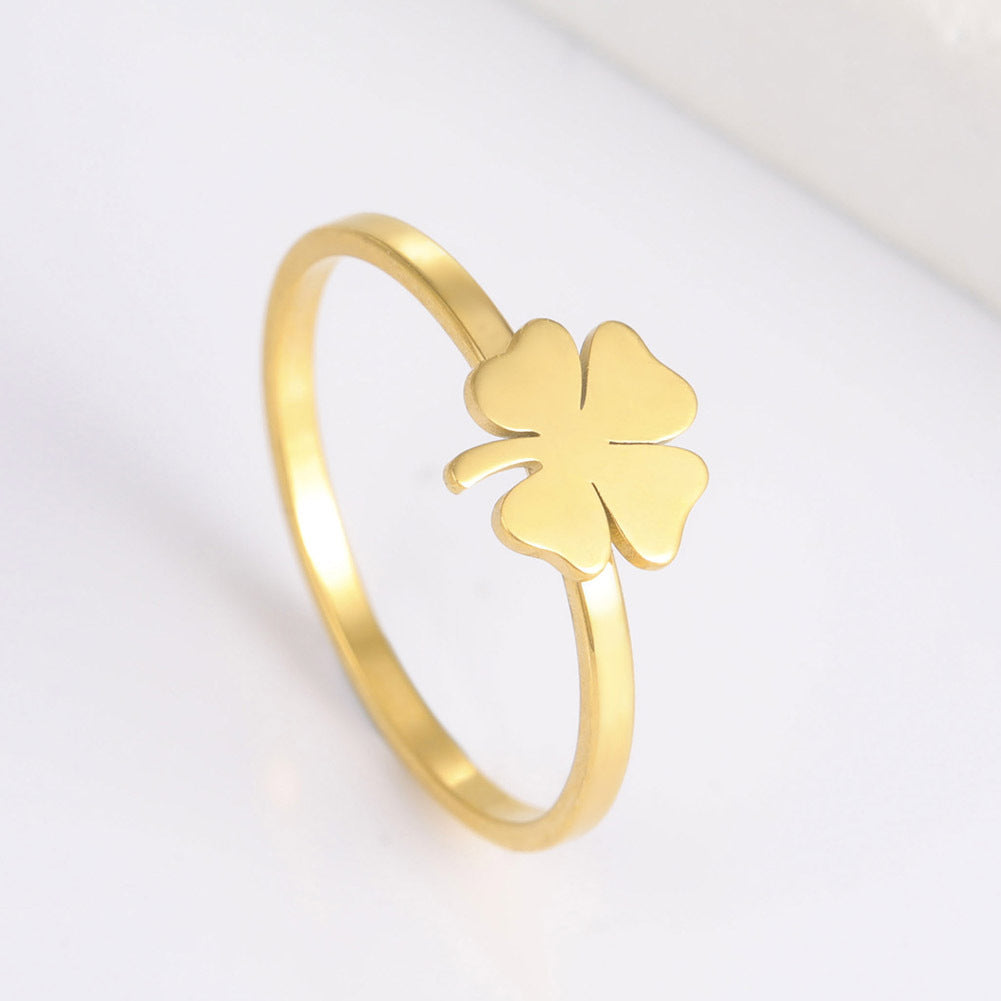 Women's Stainless Steel Lucky Four-leaf Clover Ring