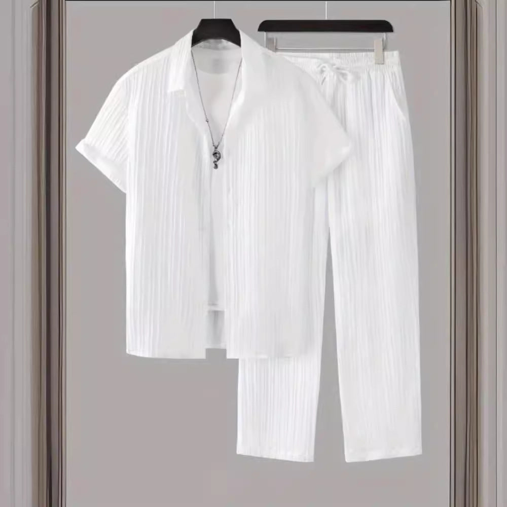 Men's Striped Short-sleeved Shirt Trousers Suit