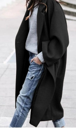 European And American Women's New Long Sleeved Large Woolen Overcoat