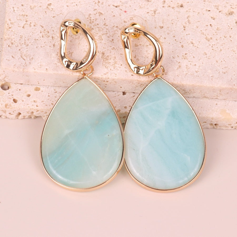 Geometric Female Amazonite Water Drop Earrings