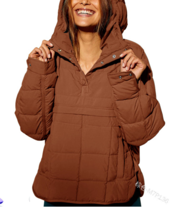 Casual Fashion Solid Color Short Front And Long Back Cotton Coat Loose Women's Long-sleeved Pullover Hooded Round Hem Top