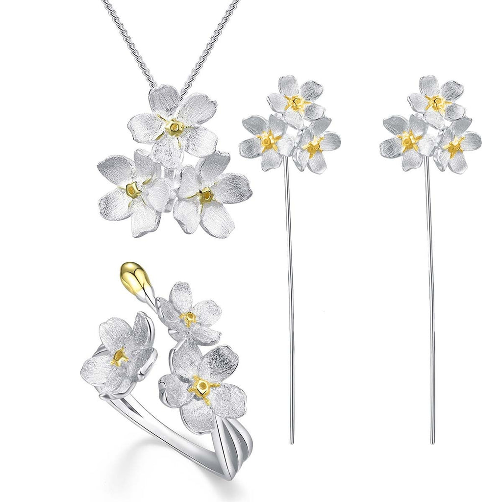 Myosotis Sylvatica Sterling Silver Pastoral Style Hand-designed Decorations