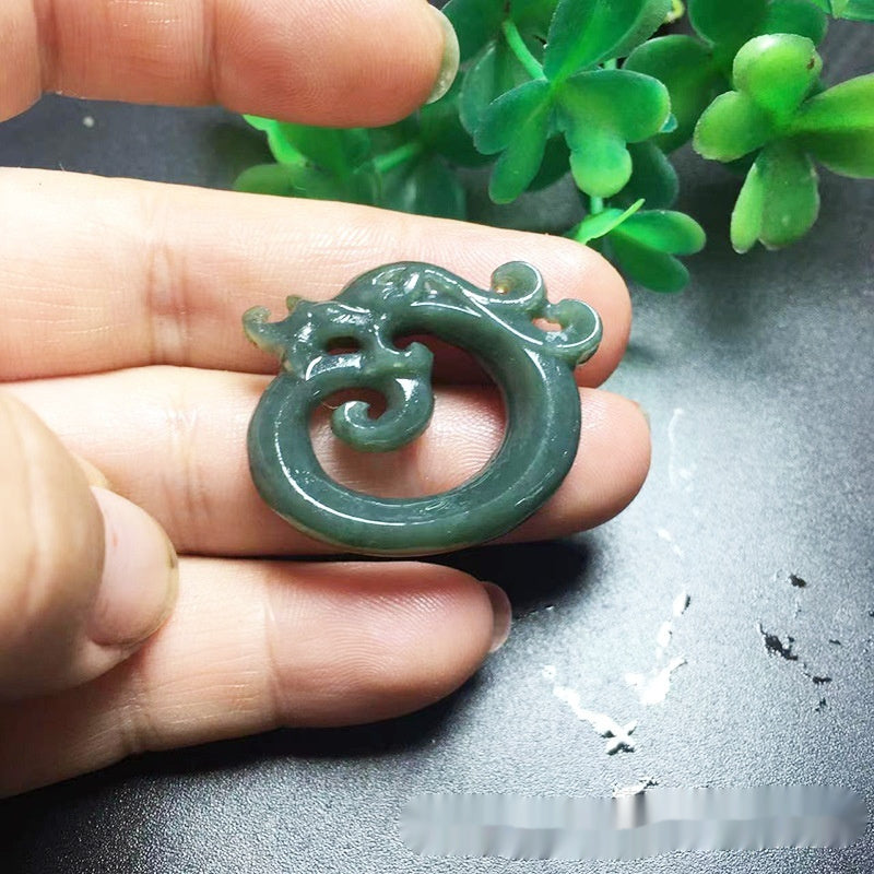 Xinjiang Hetian Jade Greenish White Jade Pendant Twelve Zodiac Dragon Necklace