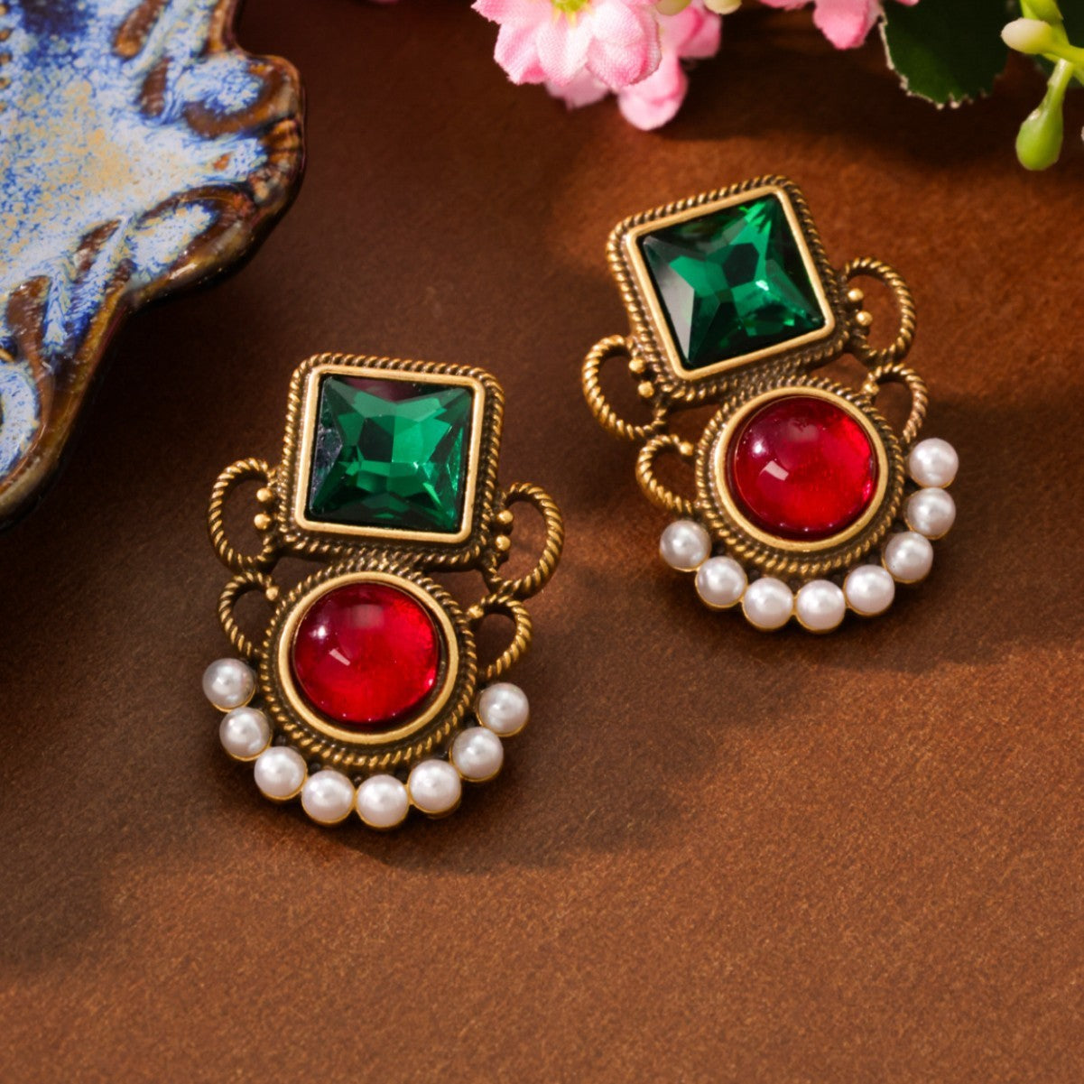Colorful Jelly Vintage Graceful Colored Glaze Flower Earrings