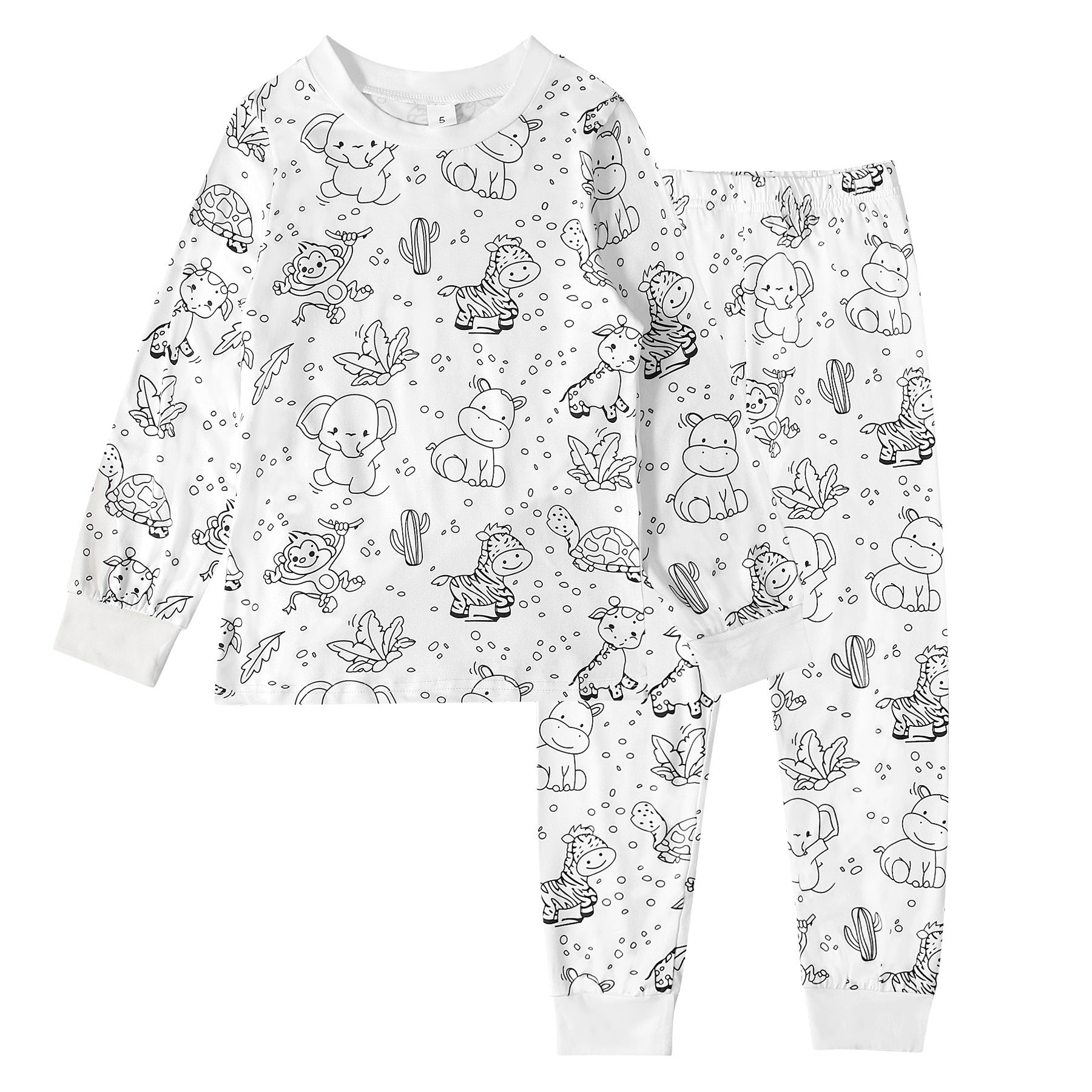 Black And White Cartoon Cartoon Pattern Long-sleeved T-shirt And Trousers Two-piece Home Wear Children's Suit