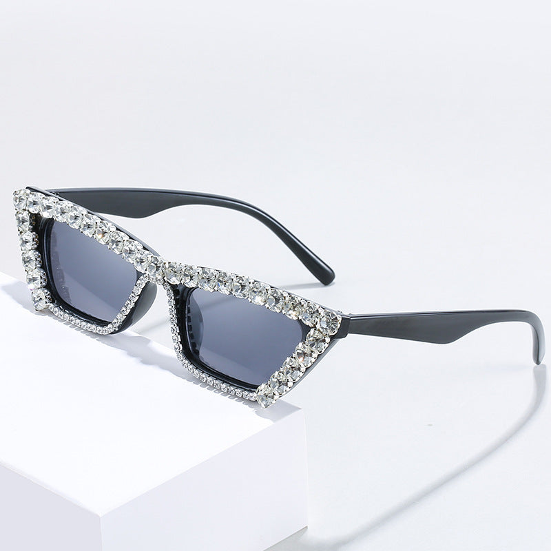 New Small Frame With Diamond Personality Box Diamond Glasses Versatile Chain