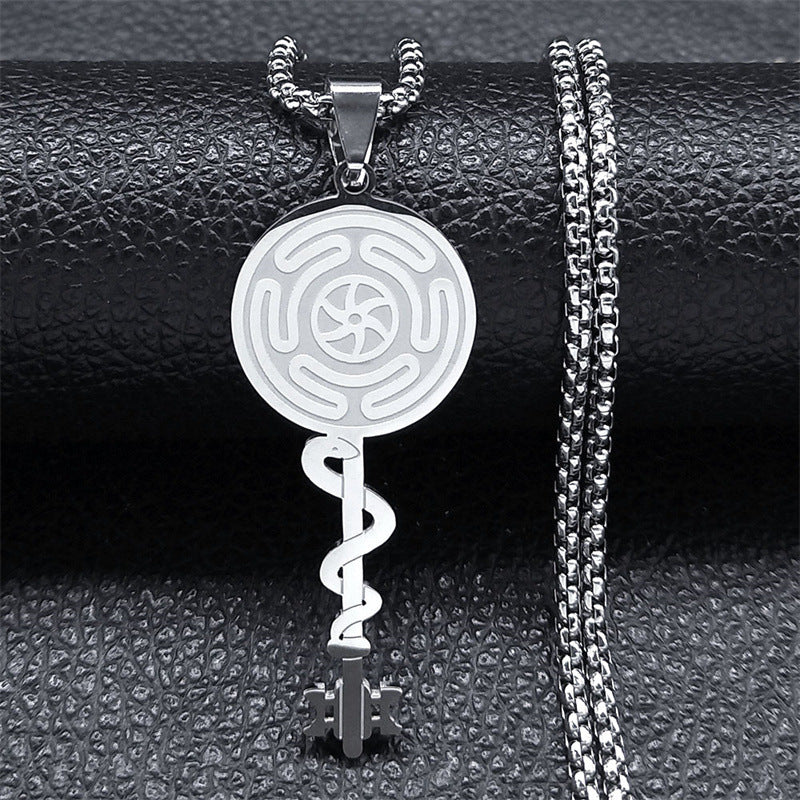 Stainless Steel Witch Haikate Wheel Pendant Necklace