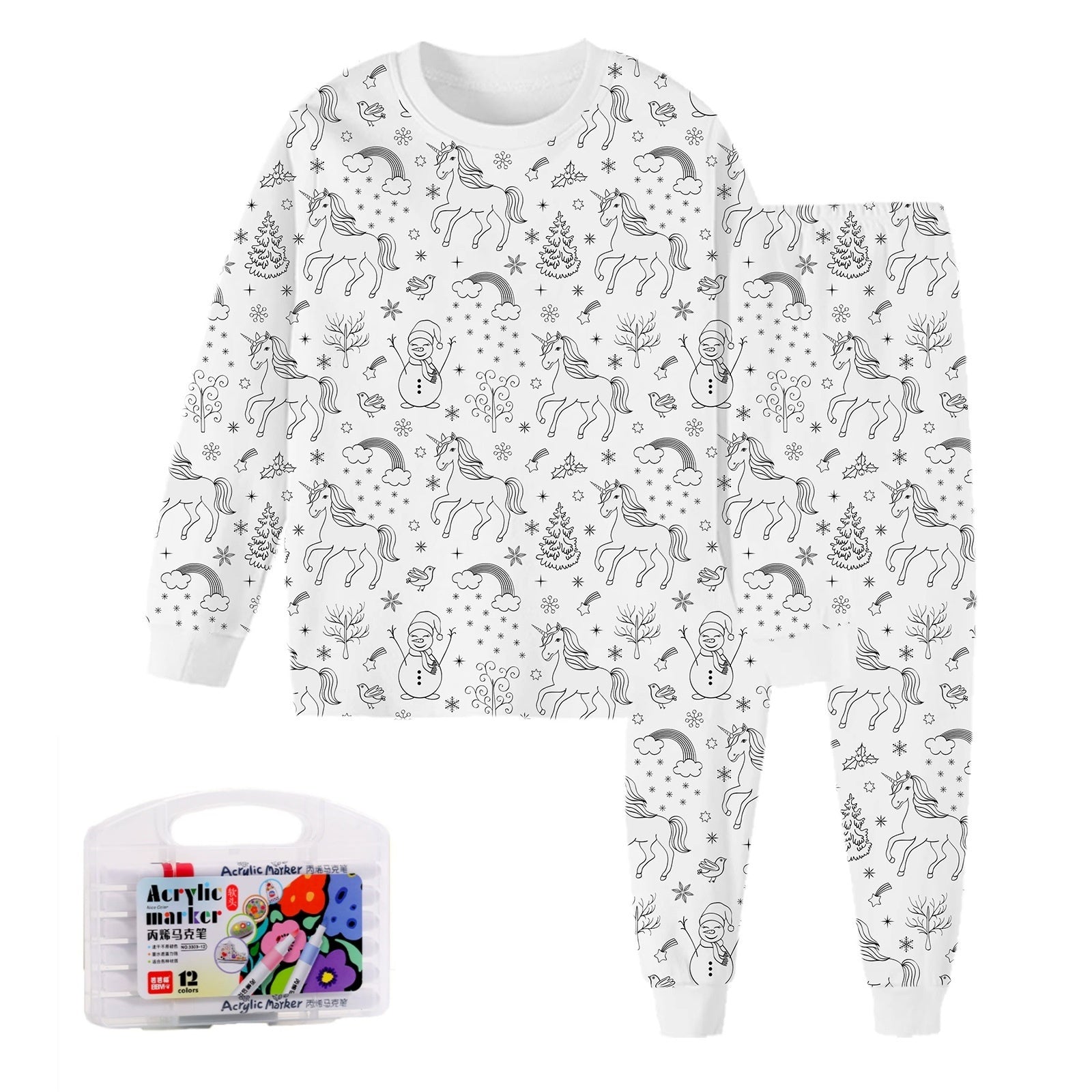 Black And White Cartoon Cartoon Pattern Long-sleeved T-shirt And Trousers Two-piece Home Wear Children's Suit