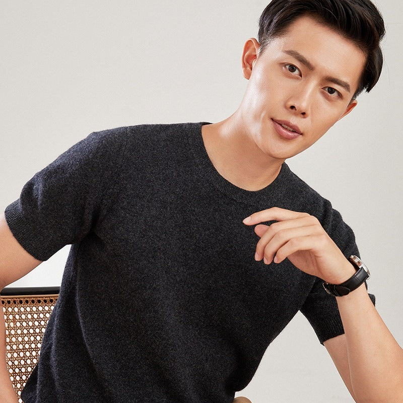 Men's Autumn And Winter Full Wool Short Sleeve Round Neck Sweater