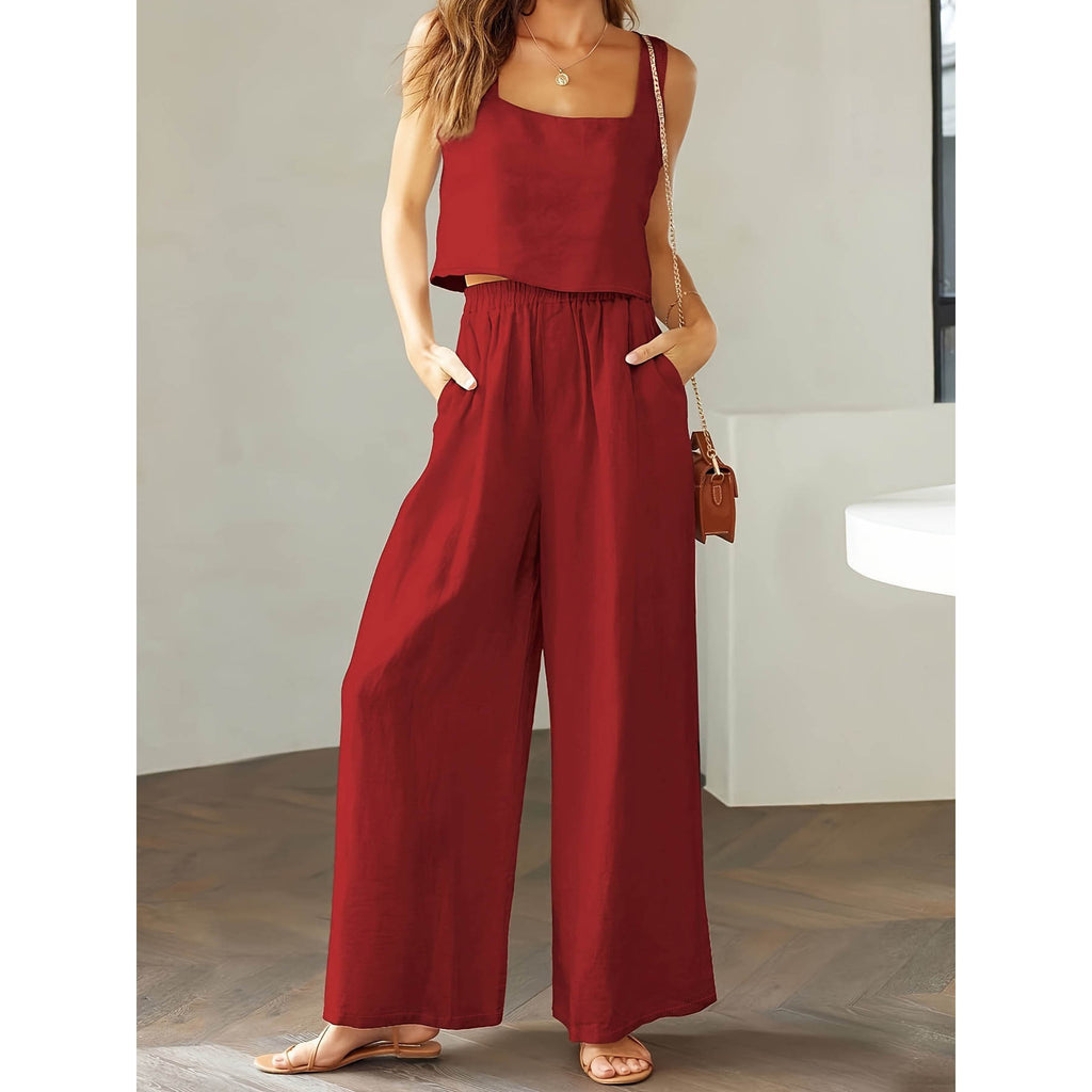 Square Collar Sleeveless Camisole Wide Leg Pants Leisure Suit
