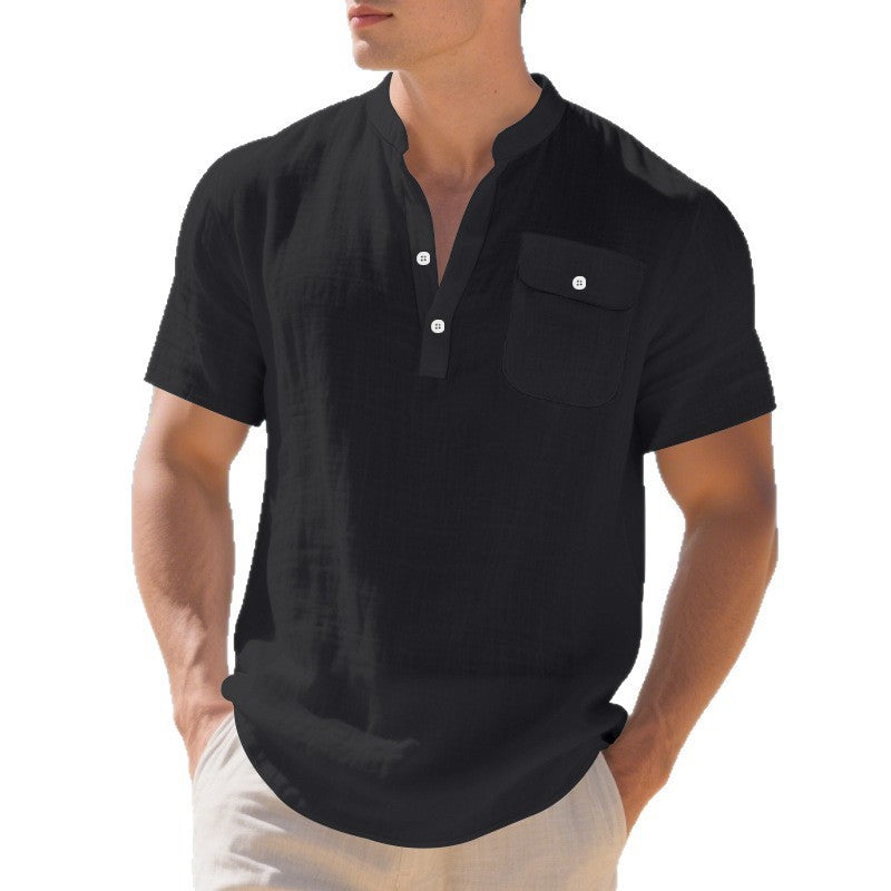 Summer American Linen Men's T-shirt Loose Casual